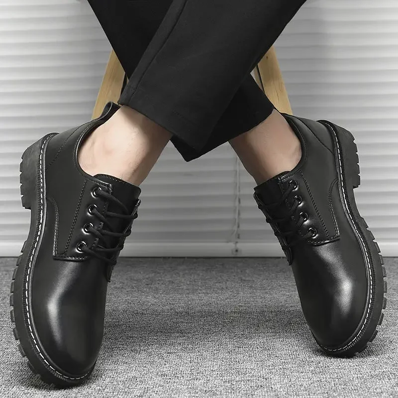 

Height Increasing Leather Shoes for Men Soft Lightweight Plain Slip-on Legitimate Pu Classic Original Sale Retro Man Casual Shoe