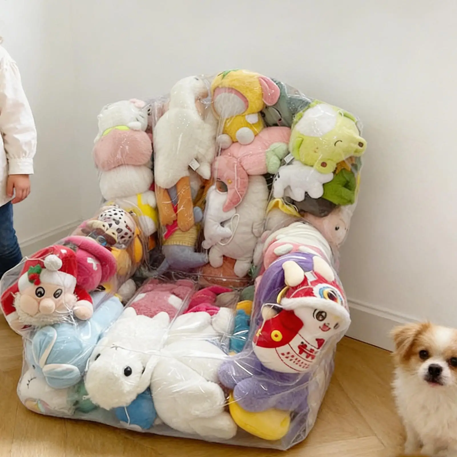 Clear Stuffed Animal Bean Bag Chair Cover Stuffable Chair Sleeve PVC Waterproof Plush Toy Organizer Pouch For Kids Home Bedroom view 5