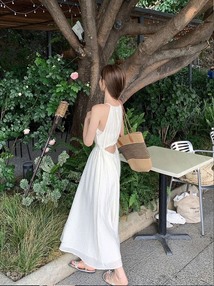 

Plus Size Ele Bal Hollow out Strap Dr Women's Summer Sweet Aosphere Fairy Beach Vaion Sle Floor Length A-Line Dr