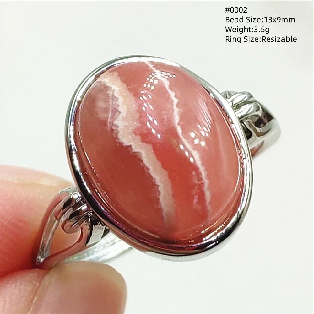 

Natural Red Rose Rhodochrosite Adjustable Ring Jewelry Woman 925 Sterling Silver Bead Gift AAAAAA