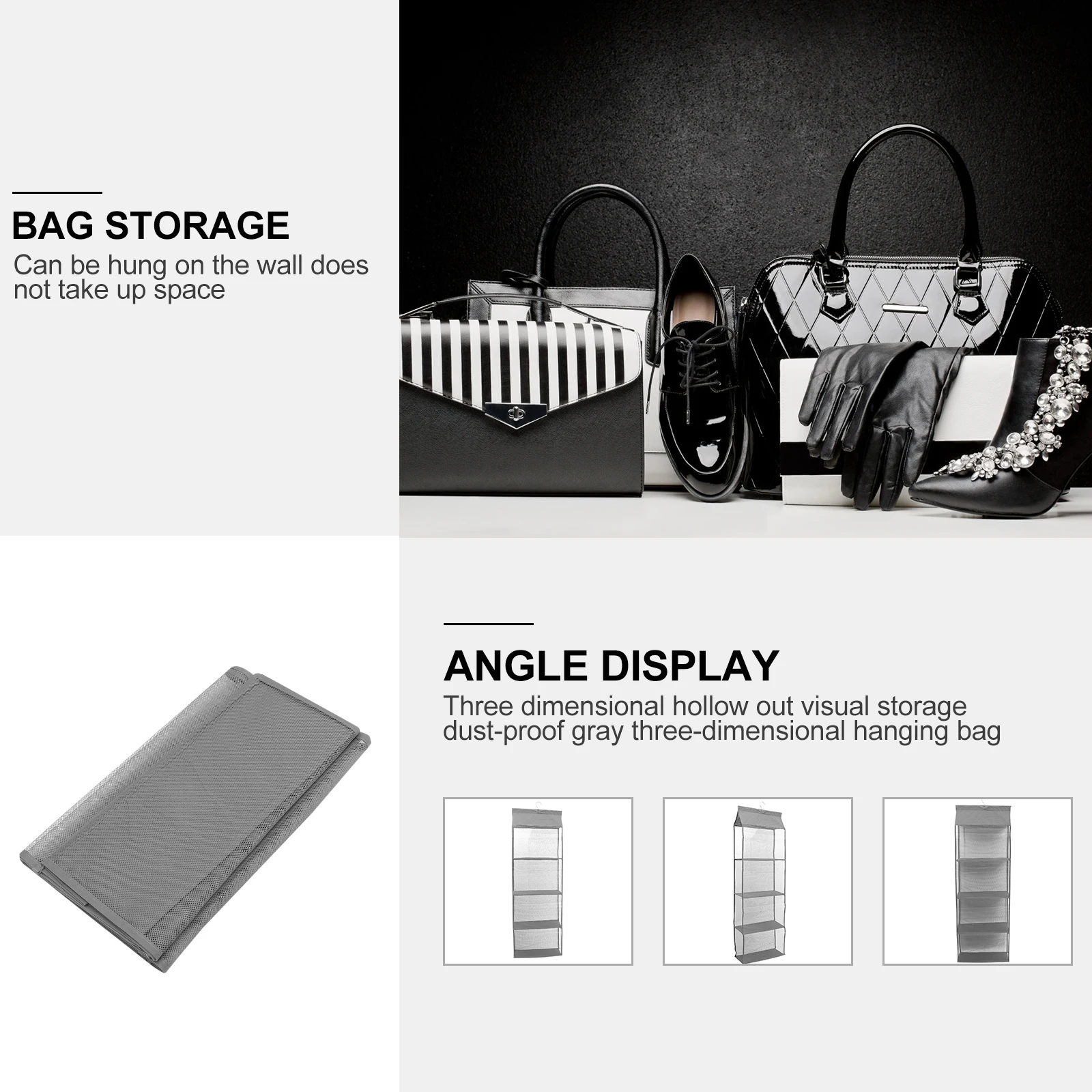 

1pc sturdy Hanging Storage Organizer Bag Wall Mounted Transparent Lightweight Hanging Container For Clothes Handbags