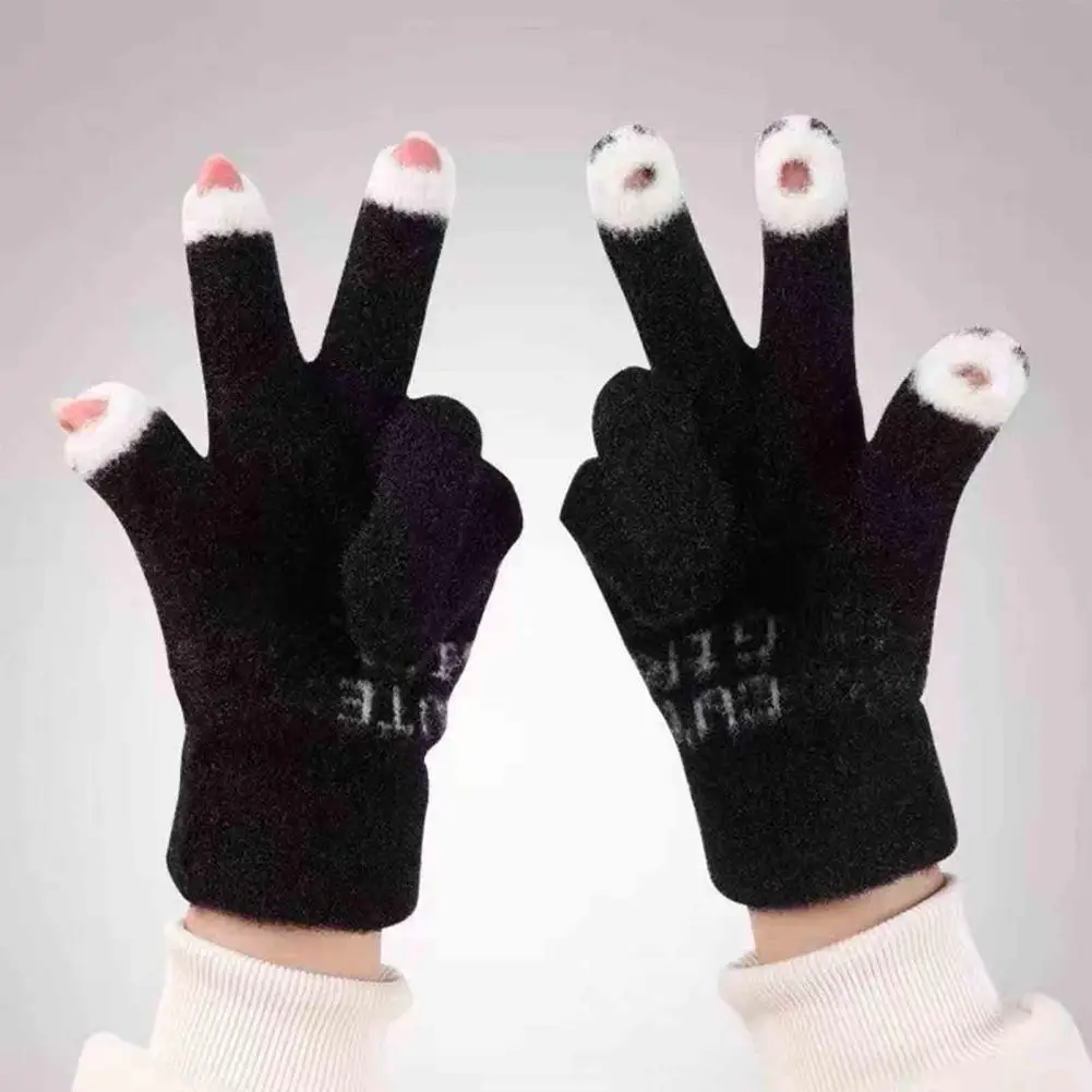 Lady Gloves Warm Plush Winter Women Gloves with Fingertips for Cycling Skating Anti slip Elastic Outdoor Indoor Use