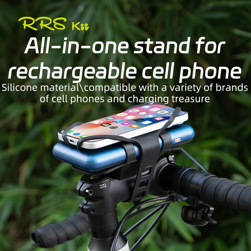 RRSKIT Bicycle All-in-one Silicone Stand For Recharqeable Cell Phone Quick Installation Anti Slip Integrated Phone Holder