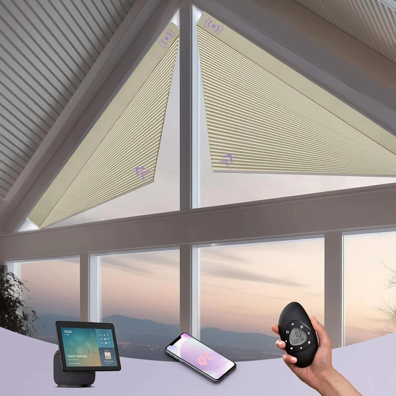 

Motorized Compatible with Alexa Triangle Shaped Blackout Honeycomb Blinds For Irregular Window