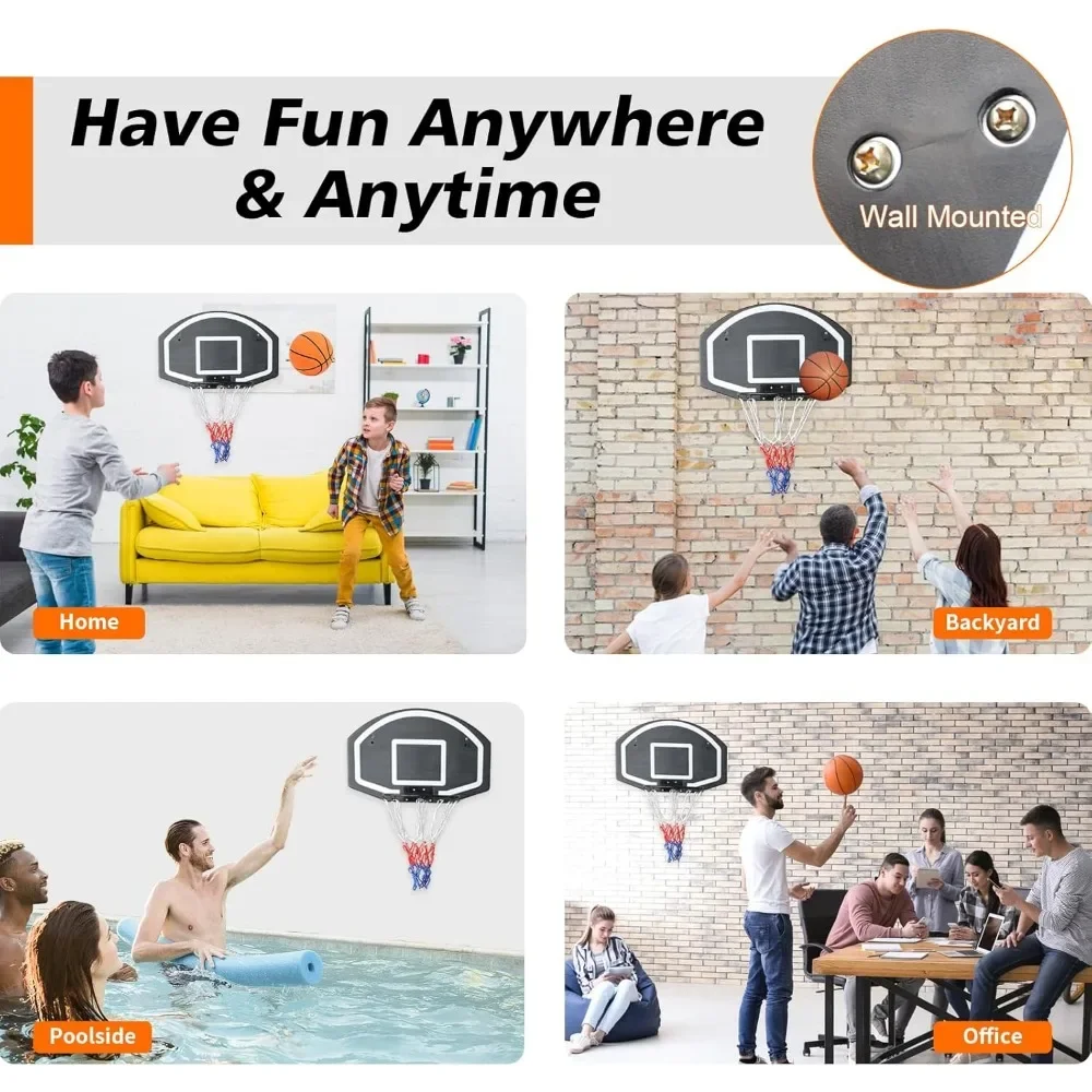 Gioco di basket da parete per interni ed esterni con grande tabellone in pe infrangibile da 28,5"x18".