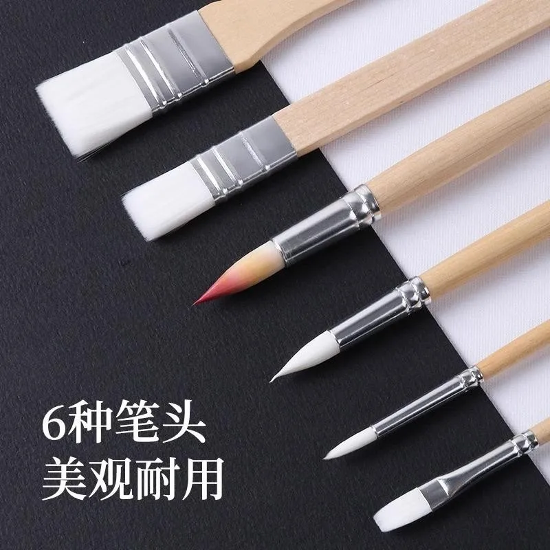 Giorgione 3/6pcs Set Watercolor Painting Brushes Nylon Bristles Oil Paint Drawing Artists Wooden Handle Flat Tip Head Art Paint