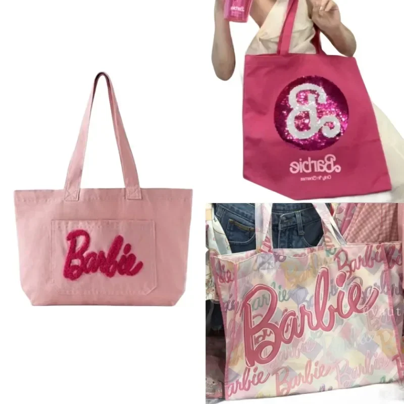 Anime Barbie Canvas Bag Cartoon Women's Large Capacity Casual Shoulder Bag Kawaii Girls Fashion Portable Tote Bag Kids Gift