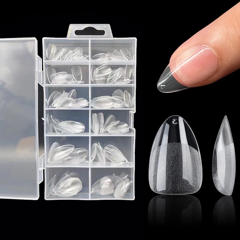 120Pcs XXS Extra Short Almond Coffin Nail Tips Half Matte Pre-Filed Soft Gel Full Cover Fake Nail for Small Average Nail Beds