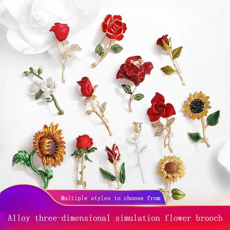 New Rose Blossoms Brooch with Small Fragrant Style Sunflower Alloy Diamond Set Chest Flower Niche Design Pin Accessory