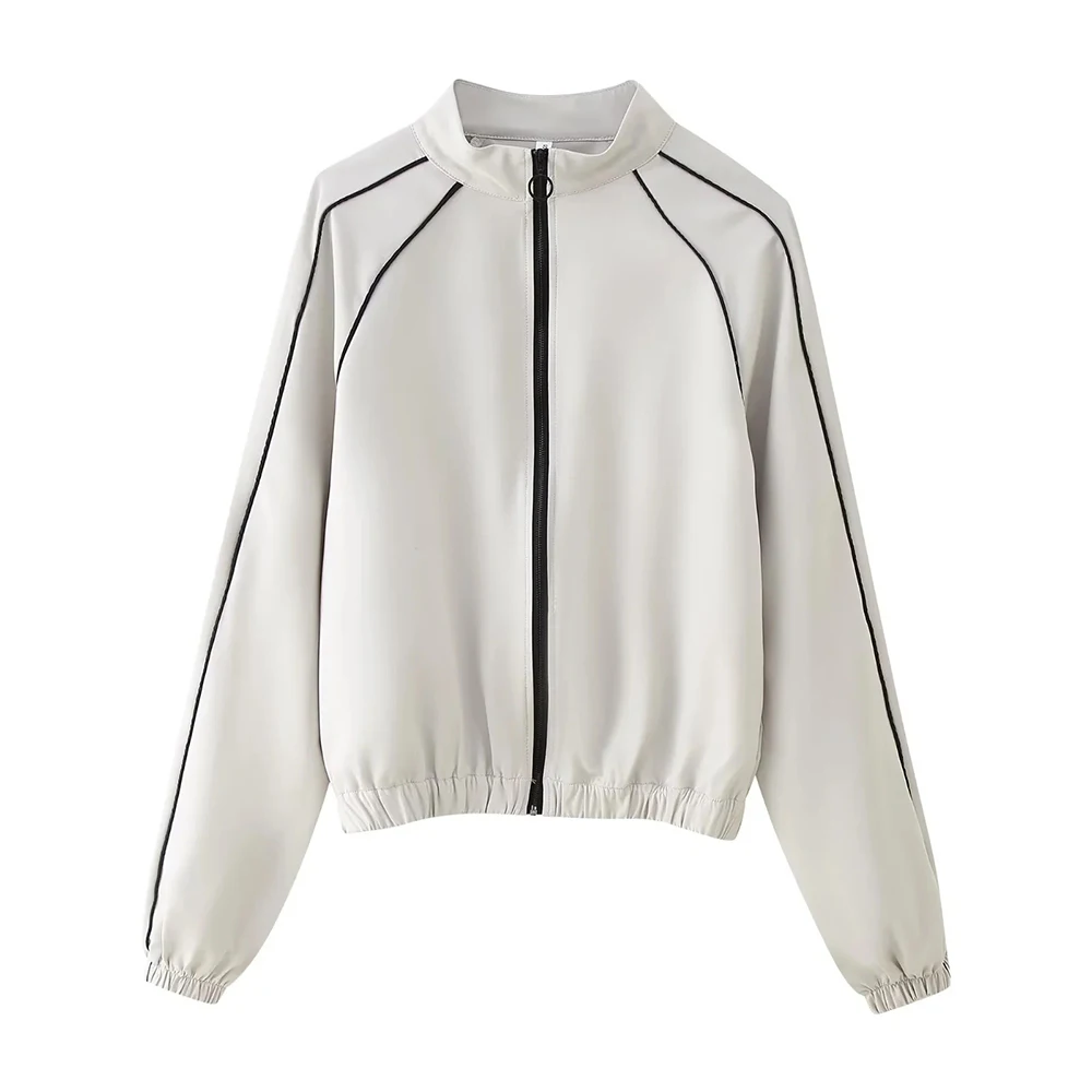 

European And American Fashion Color-Block Striped Stand Collar Loose Jacket And Wide-Leg Pants Set Women's Outfit