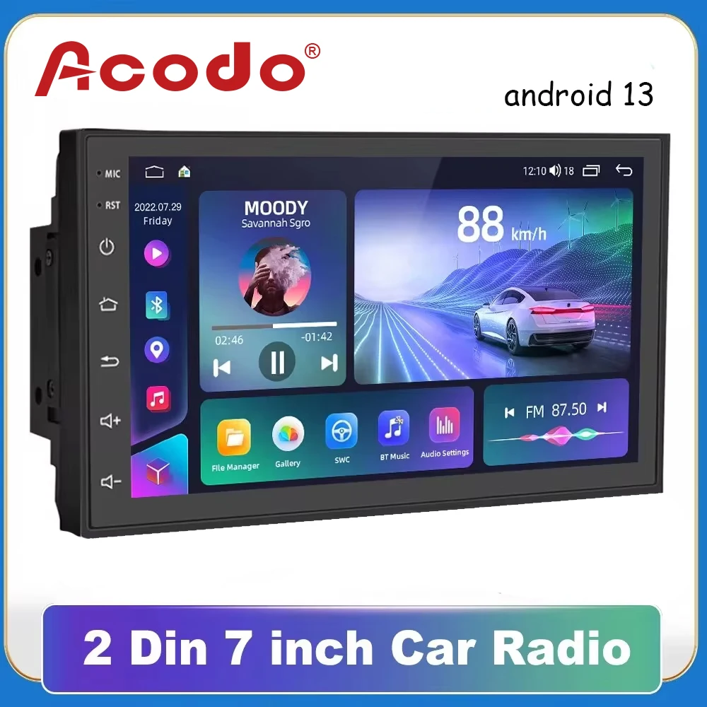 

Автомобильный радиоприемник Acodo GPS 2 Din Android 13 Auto Carplay Универсальный 7 "для мультимедийного плеер Volkswagen Nissan Hyundai Toyota