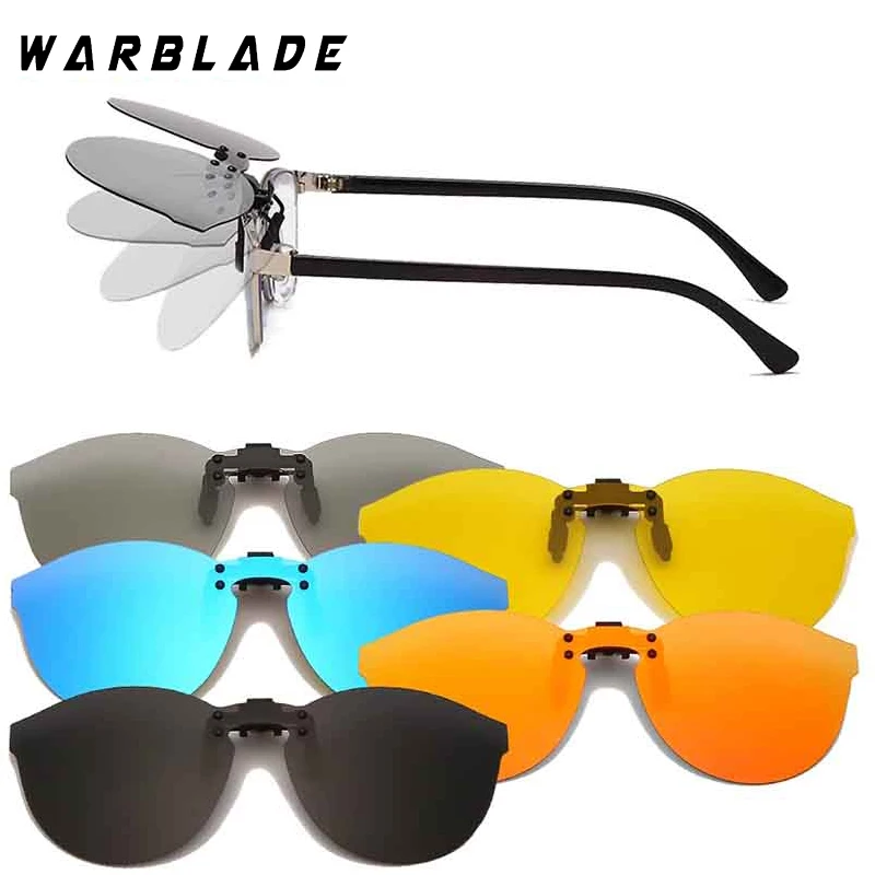 WarBLade Ayna Büyük Boy Polarize güneş gözlüğü üzerinde klip Kadın Erkek Çerçevesiz Sürüş Gözlüğü Yukarı Çevirmek Lens Gözlük Kapak Gözlük UV400