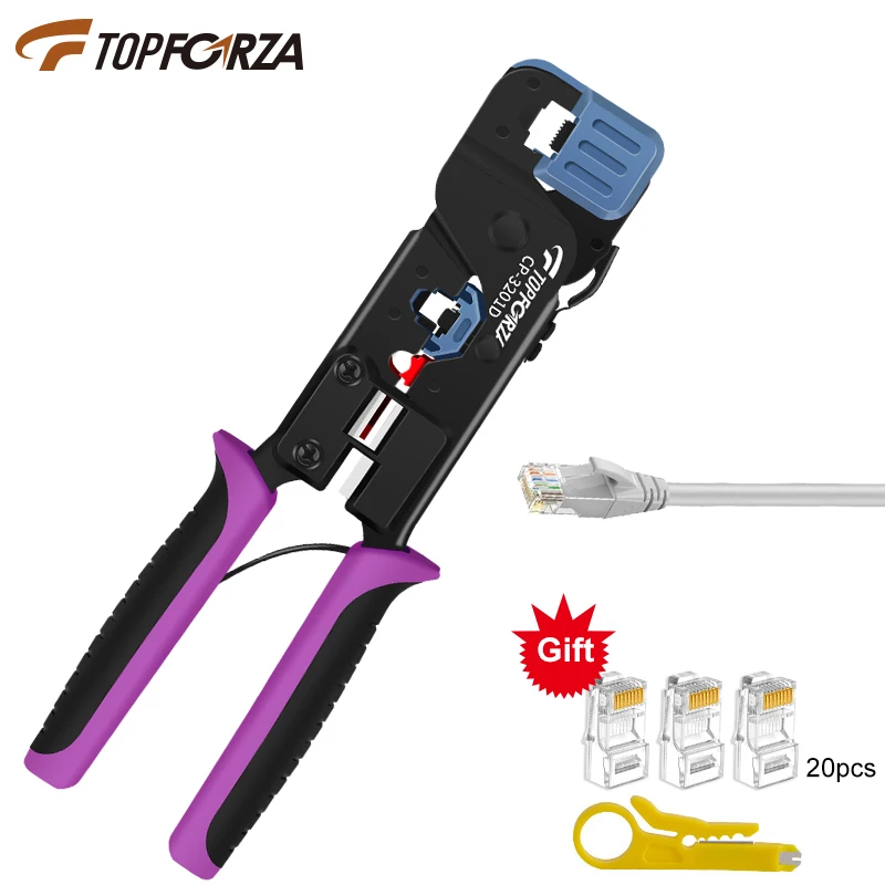 Topforza 6P8P Crimper RJ45 RJ11 RJ12 Modular Connector Press Pliers Network Cable Cutter Stripper Vertical Crimping Tools