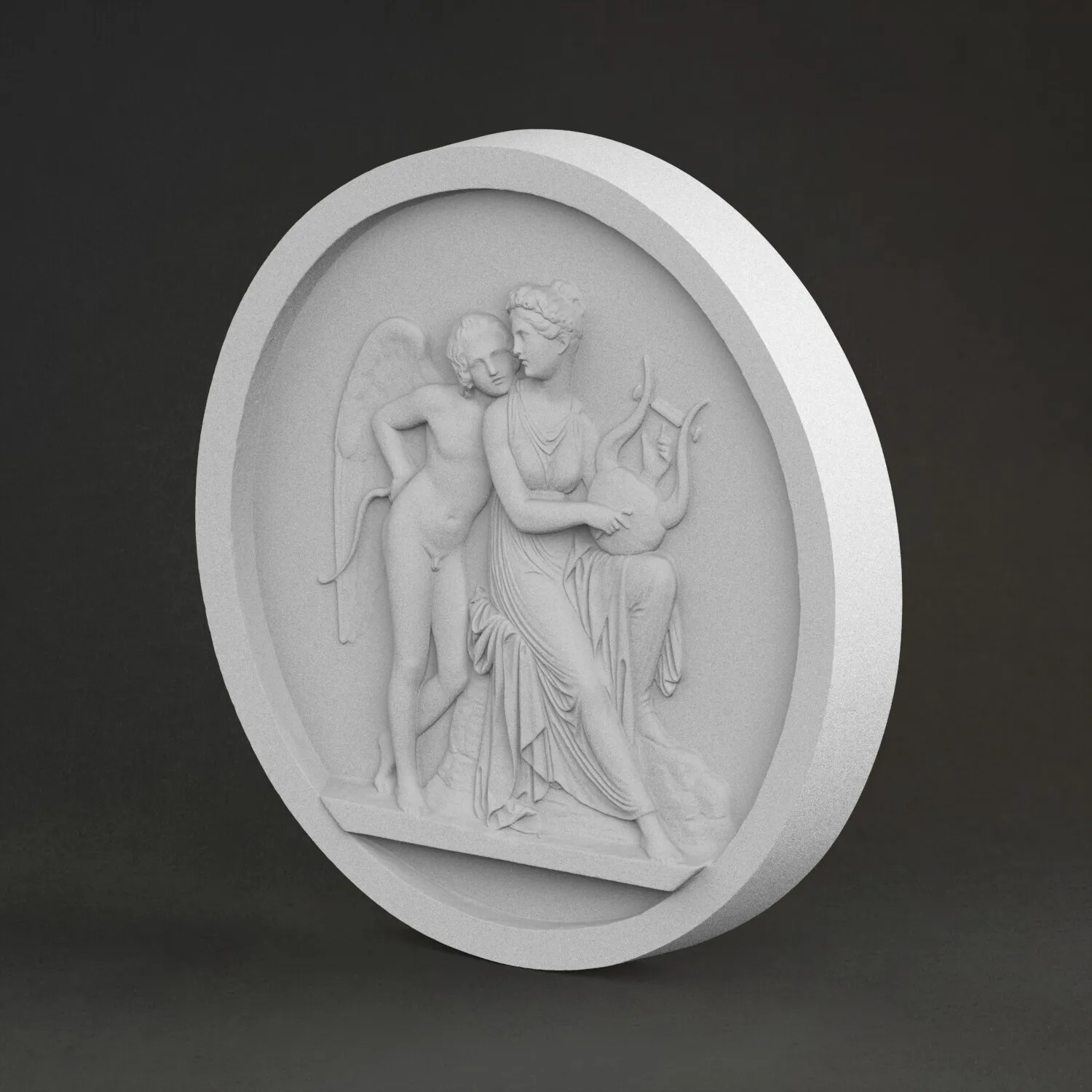 “Cupid and Erato” sculpture, 3D printed resin material, hand-painted, plaster-like textured decoration