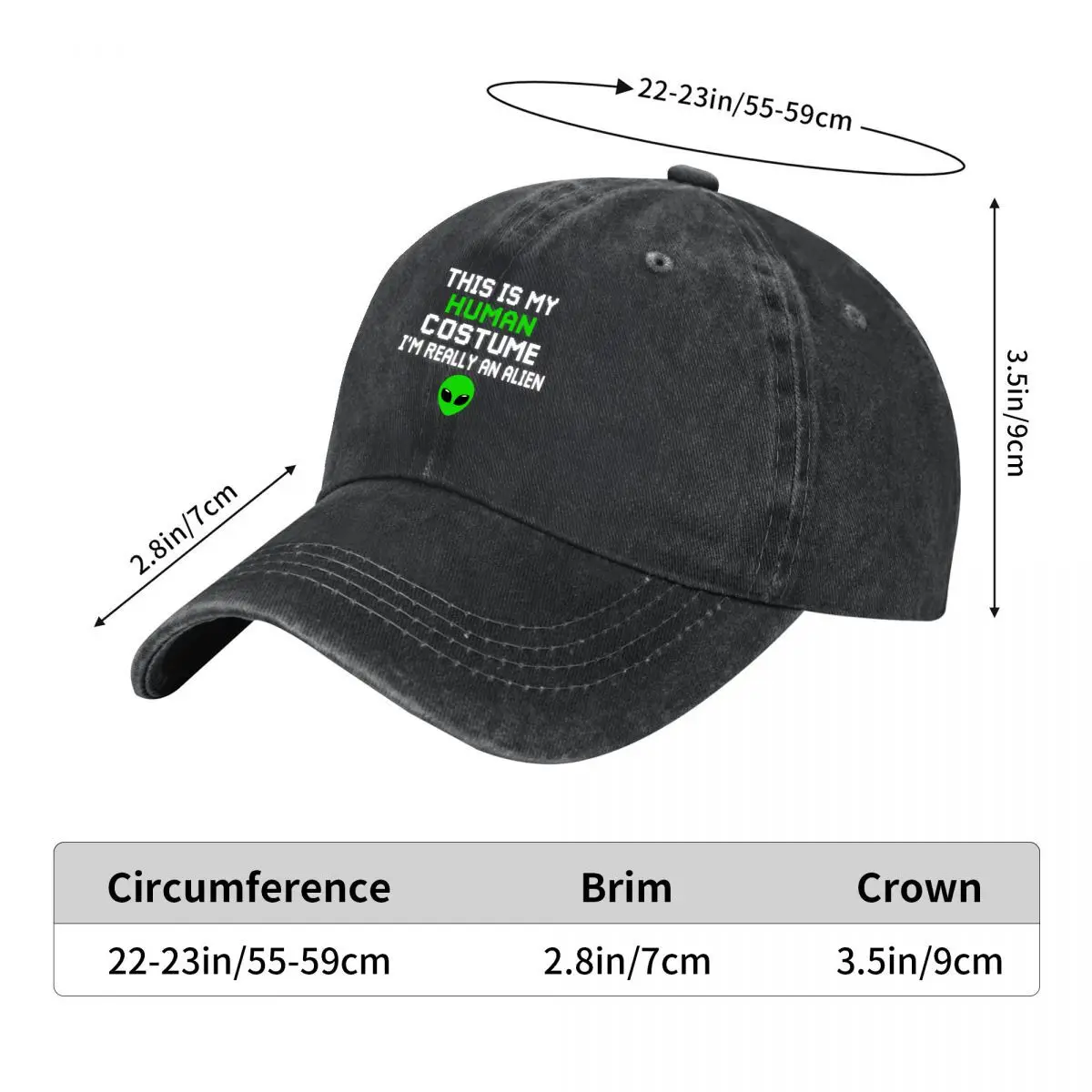 This Is My Human Costume Im Really An Alien Green Alien Washed Baseball Cap Outdoor Hat