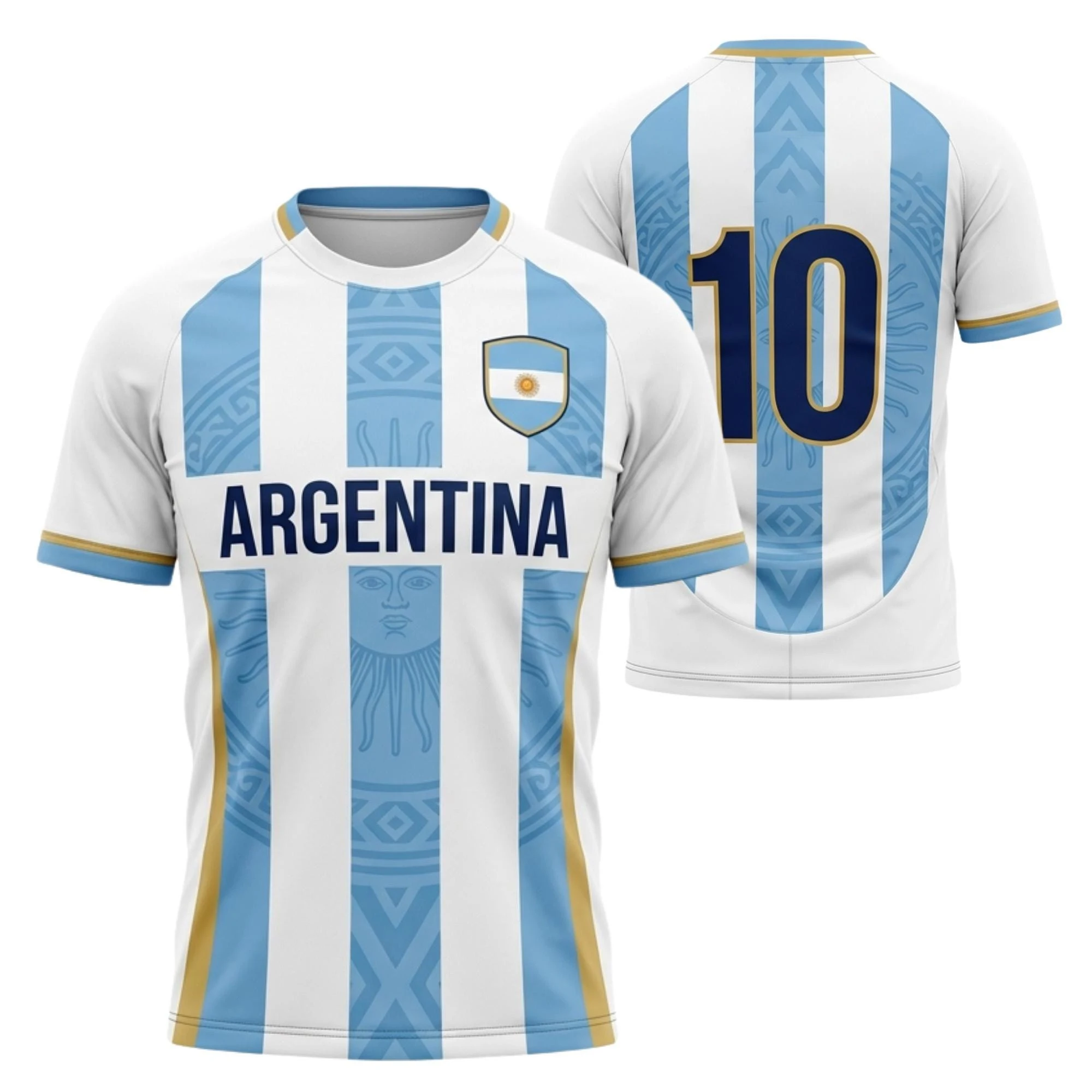 Argentinien Fußballtrikot mit der Nummer 10 auf der Rückseite, hellblau-weiß gestreift, Fußballtrikot für Herren, schnelltrocknend, Sport-Fan-Kurzarmtrikot