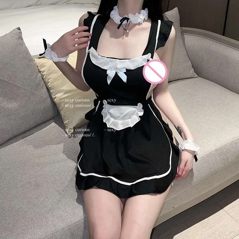 Sexy Lingerie hot Exotic Porn Women Cosplay Lolita Outfit Crotchless Underwear French Apron Maid Dress Uniform Erotic Costumes