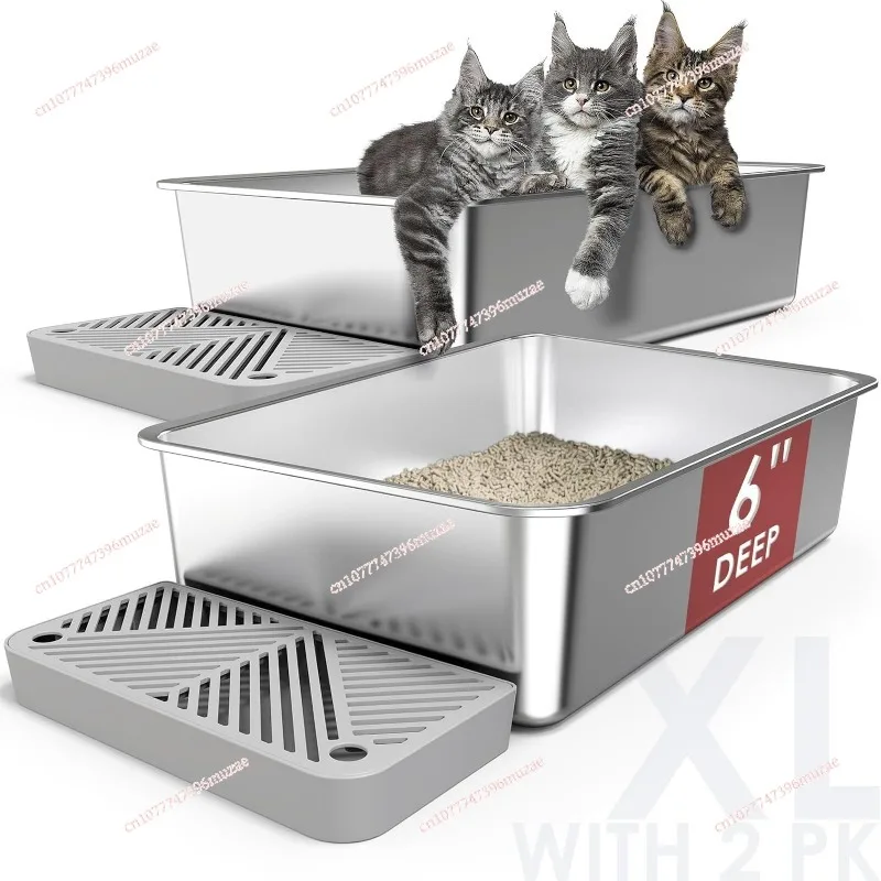 Semi-enclosed 201 Stainless Steel Cat Litter Basin, Easy To Clean, Widened and Thickened Leak-proof Sand, Large Space Cat Toilet