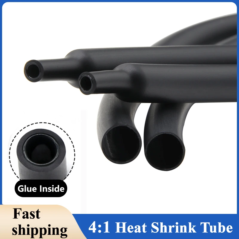 

1/5/10/50/100M Black 4:1 Heat Shrink Tube with Glue Dia 4 6 8 12 16 20 24 40 52 72mm Adhesive Sleeve Wrap Heat-shrinkable Sheath