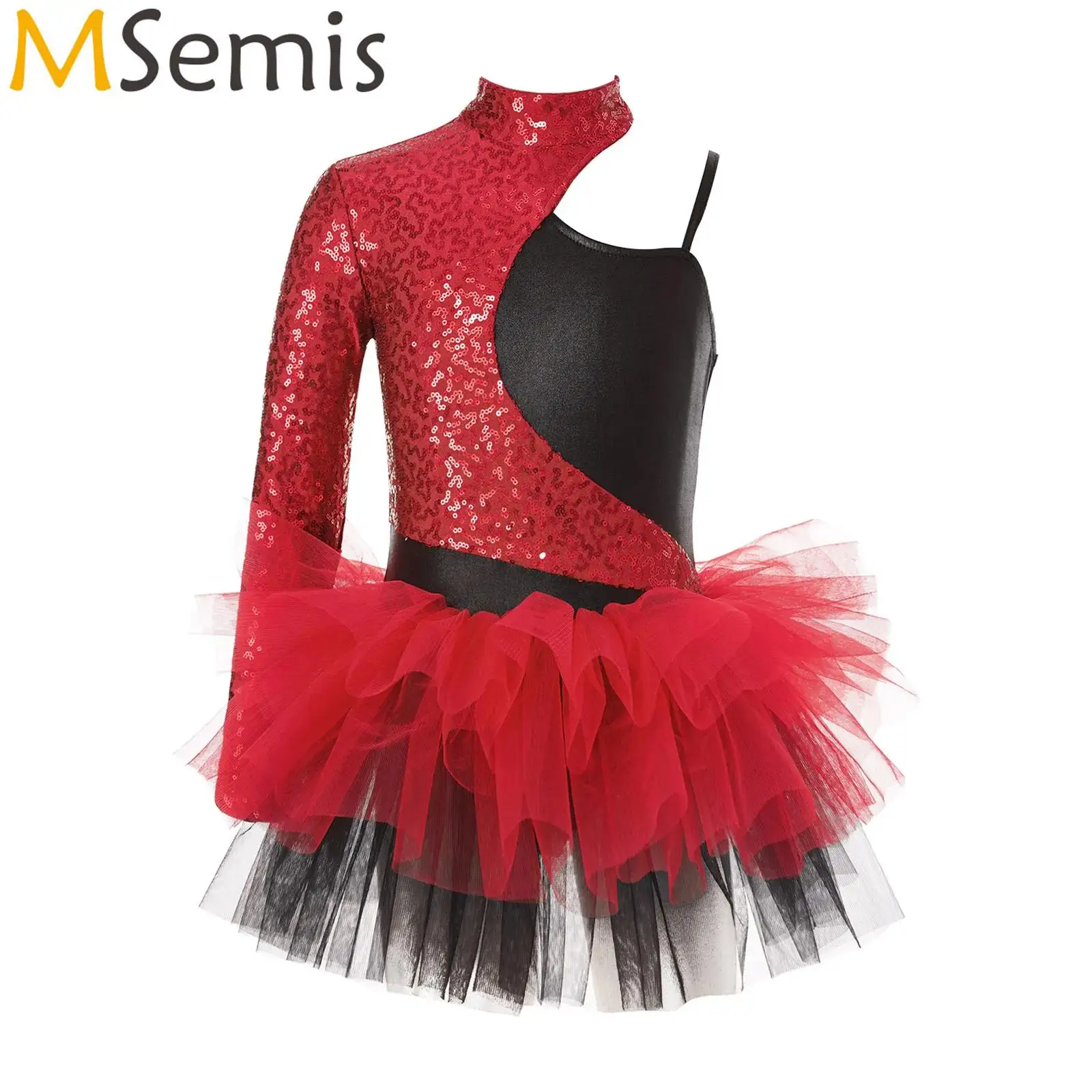 

Kids Girls Glitter Sequins Dance Leotard Jazz Hip Hop Dance Performance Costume Gymnastics Artistic Figure Skating Tutu Dress