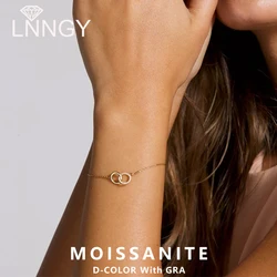 Lnngy 925 Sterling Silver Bracelets for Women Certified 1mm Double Circle Eternity Moissanite Bracelet Multilayer Hand Jewelry