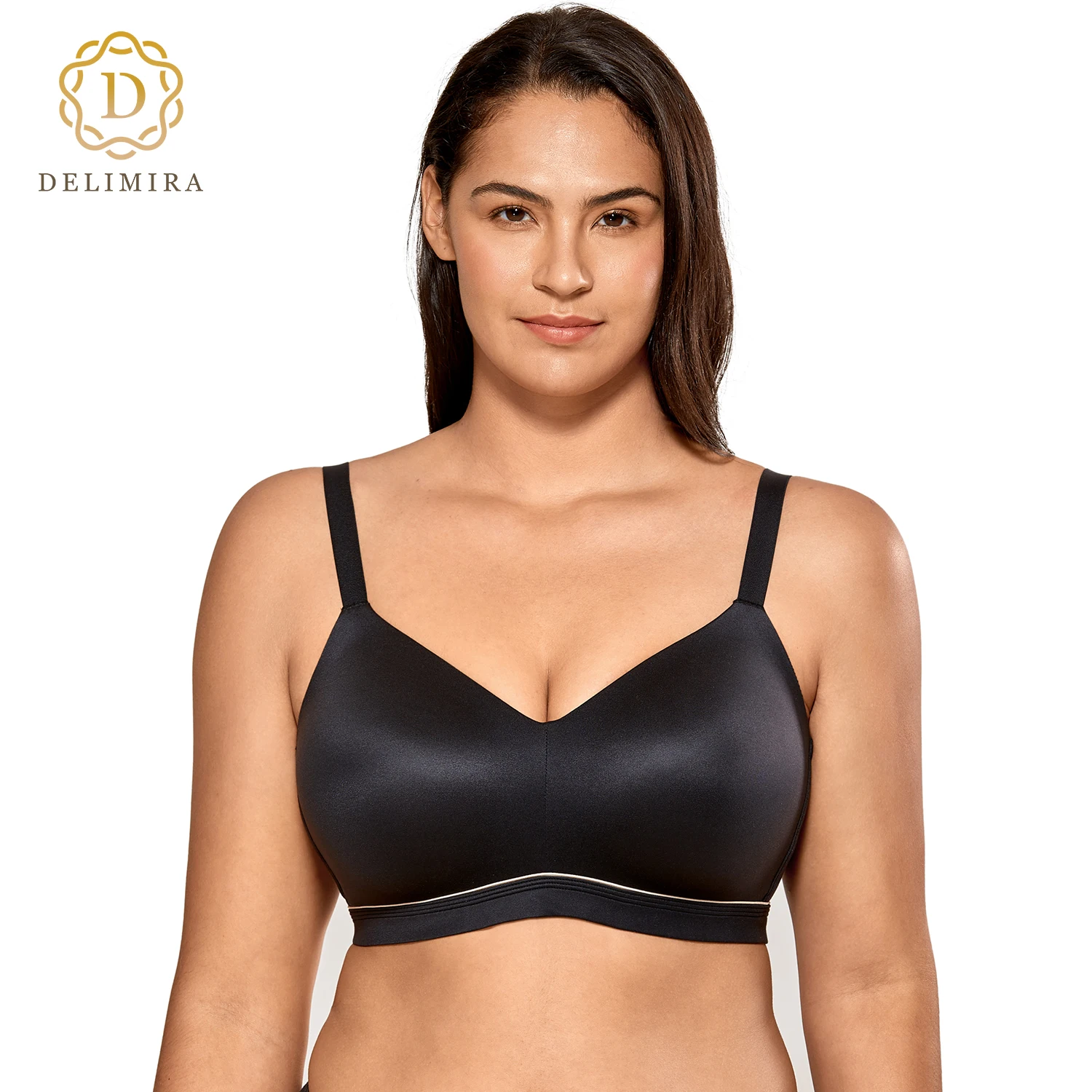 Delimira Women\'s Smooth Full Coverage Lightly Padded U-back Wireless Bra Plus Size