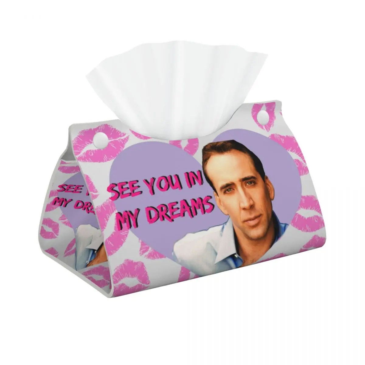 Custom Nicolas Cage Facial Tissue Box Cover Rectangular PU Leather Tissue Box Holder for Car Bathroom