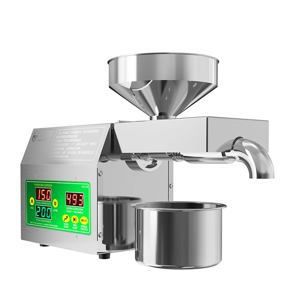 820W Electric Oil Press Machine Cold Hot Pressing Modes Stainless Steel Seed Oil Maker 40-240℃ Intelligent Temperature Control