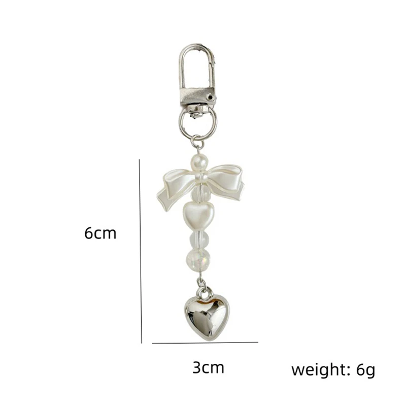 1pc artesanal simples arco frisado chaveiro pingente doce pérola prata amor telefone corrente saco pendurado decoração