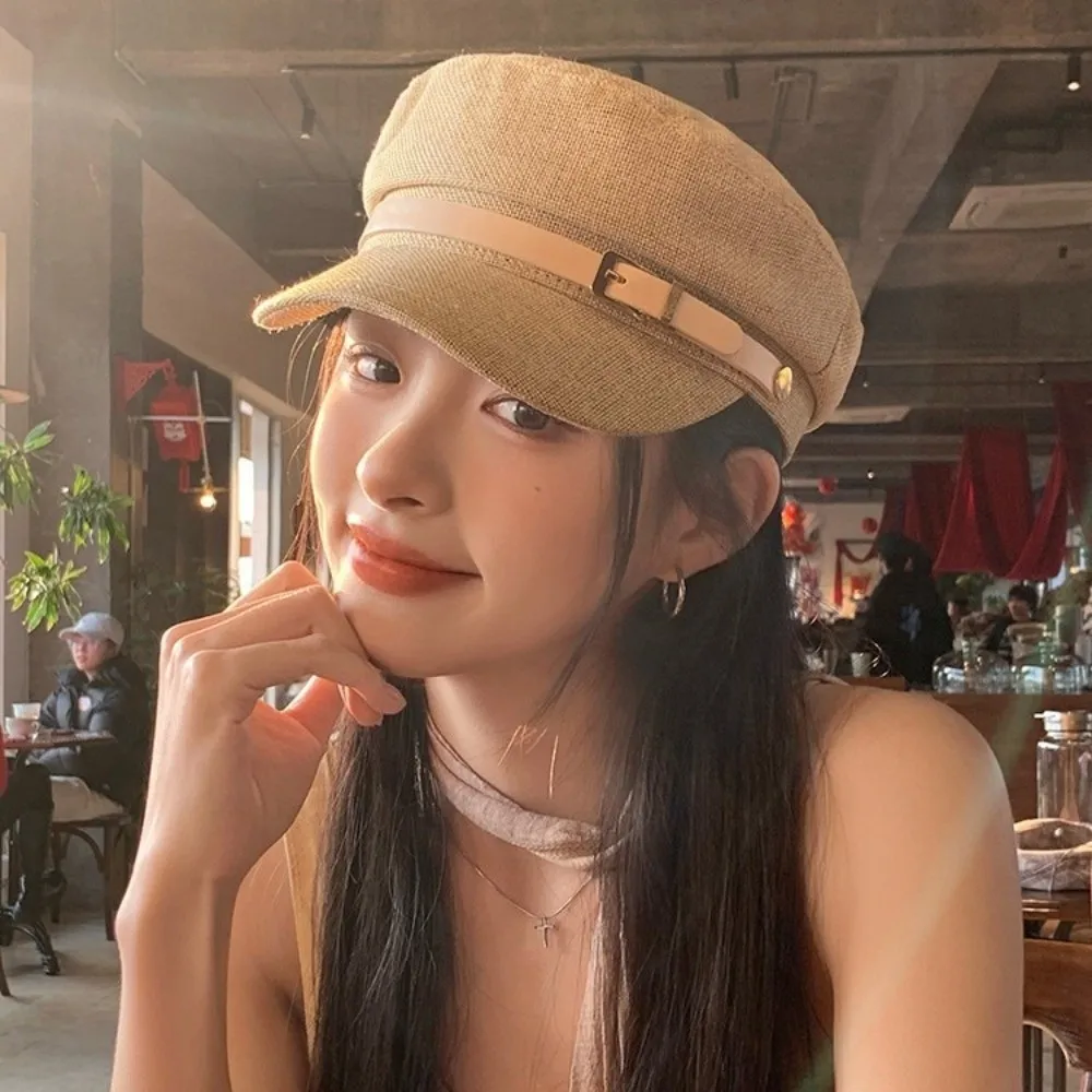 

Универсальный винтажный берет с пряжкой на ремне, плоская восьмиугольная кепка газетчика, повседневная шляпа художника для отдыха, женская шляпа