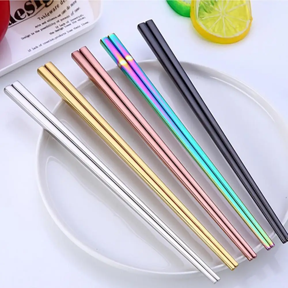 

1 Pair Stainless Steel Reusable Rainbow Chopsticks Non-slip Food Sticks Tableware Kitchen Dining Tool palillos chinos