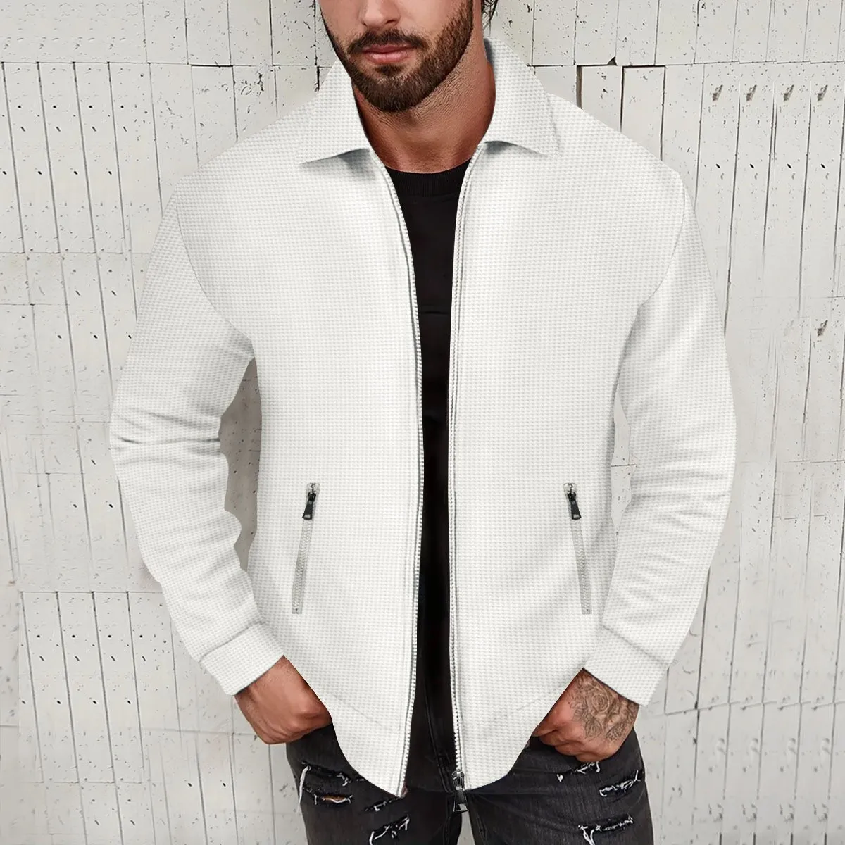 Chaqueta de manga larga con bolsillo y cremallera para hombre, abrigo informal transpirable de gofres para Europa y América, primavera y otoño, 2023