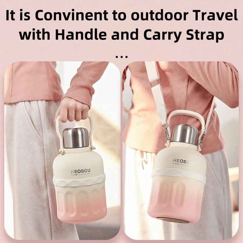 Large Capacity Thermos Bottle with Carry Sleeve Outdoor Portable Thermal Water Bottles Stainless Steel Insulated Vaccum Flasks view 4