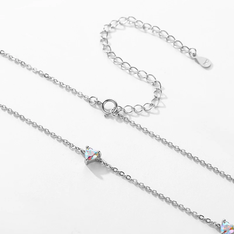 Modian prawdziwe 925 srebro kolorowe cyrkonie krótki Choker naszyjnik serca naszyjnik Charm dla kobiet biżuteria ślubna — zdjęcie 6