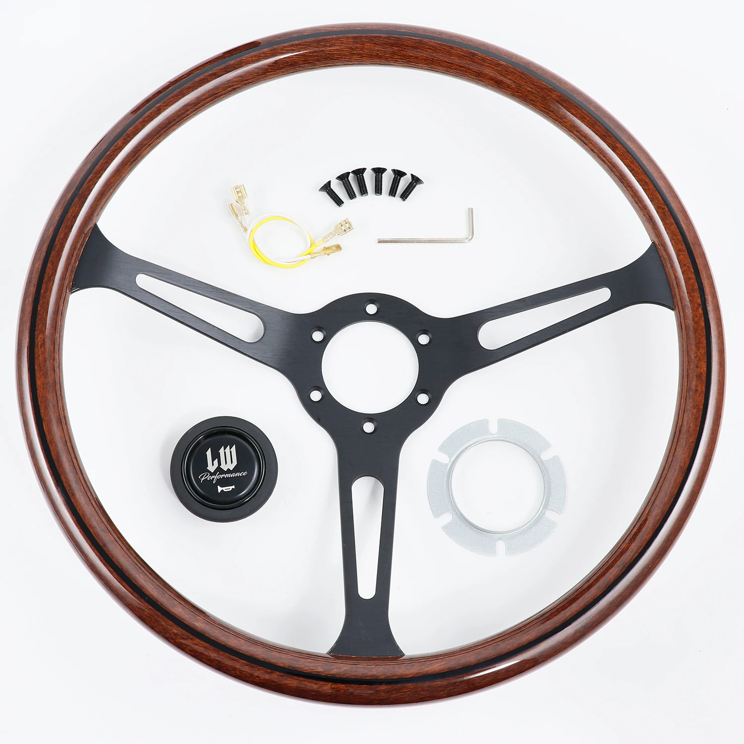 LW Classic 15inch 380mm Woodgrain Mahogany Wood Mid-Deep Steering Wheel view 2