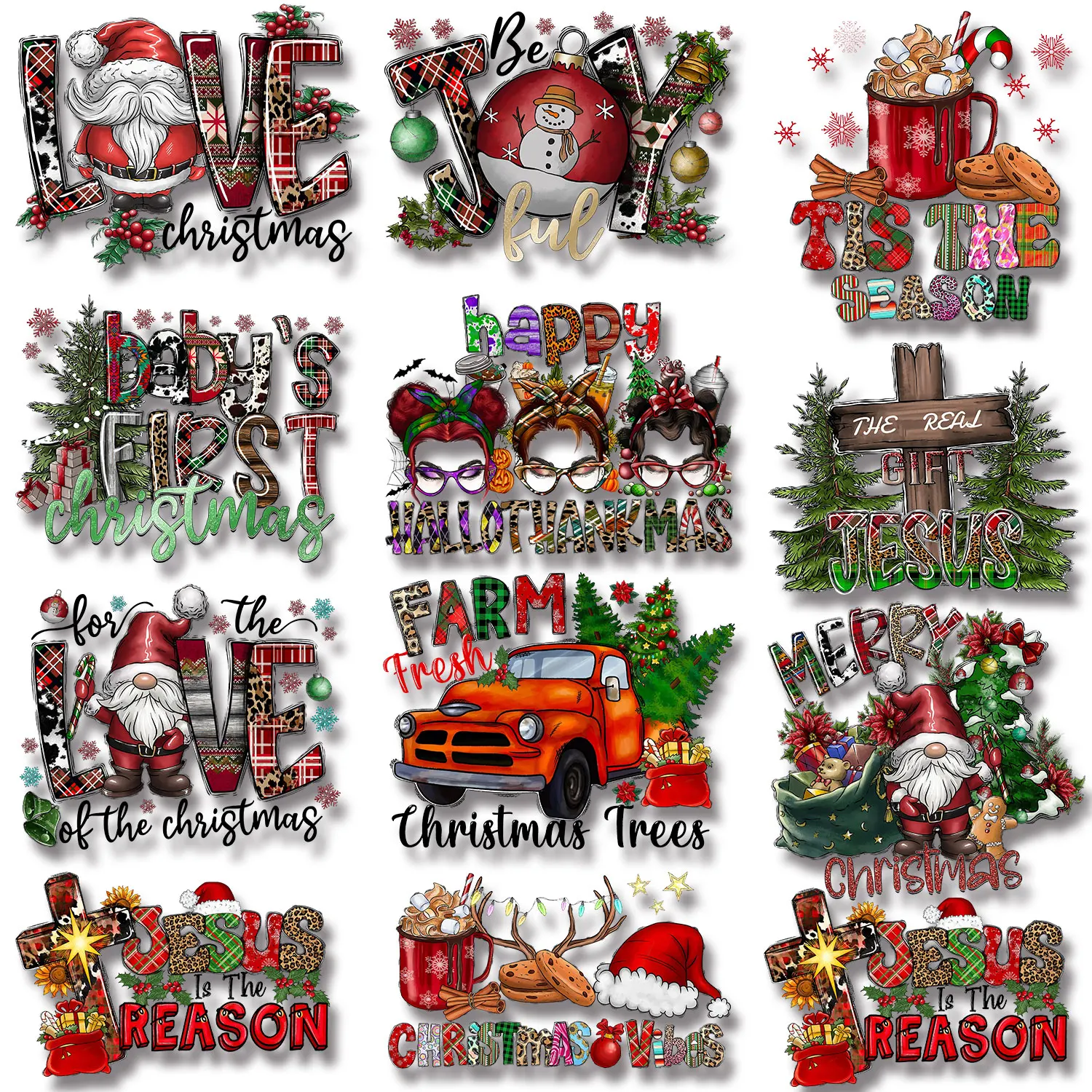 Love Christmas Hot Cocoa I Put For Santa Joy The Real Gift Jesus Iron-on Transfers for Clothing Bright Colors DIY Decoration