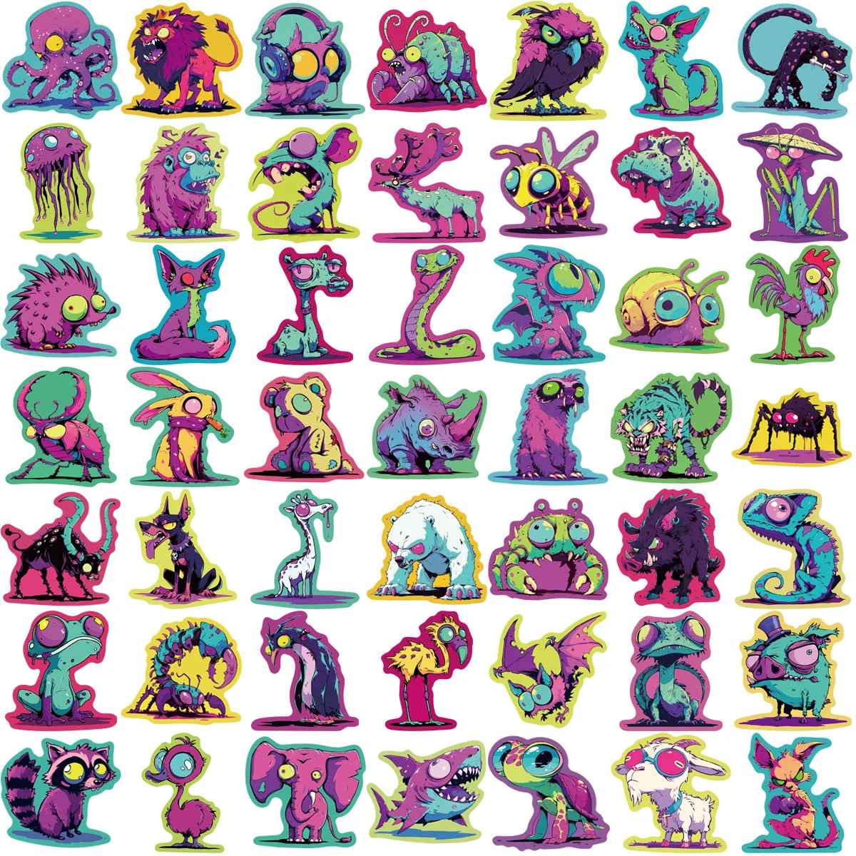 สติกเกอร์การ์ตูนสีสันสดใสลายชีววิทยาแปลกตา 50 ชิ้น สำหรับตกแต่งสเก็ตบอร์ด แล็ปท็อป DIY กันน้ำ ของเล่น