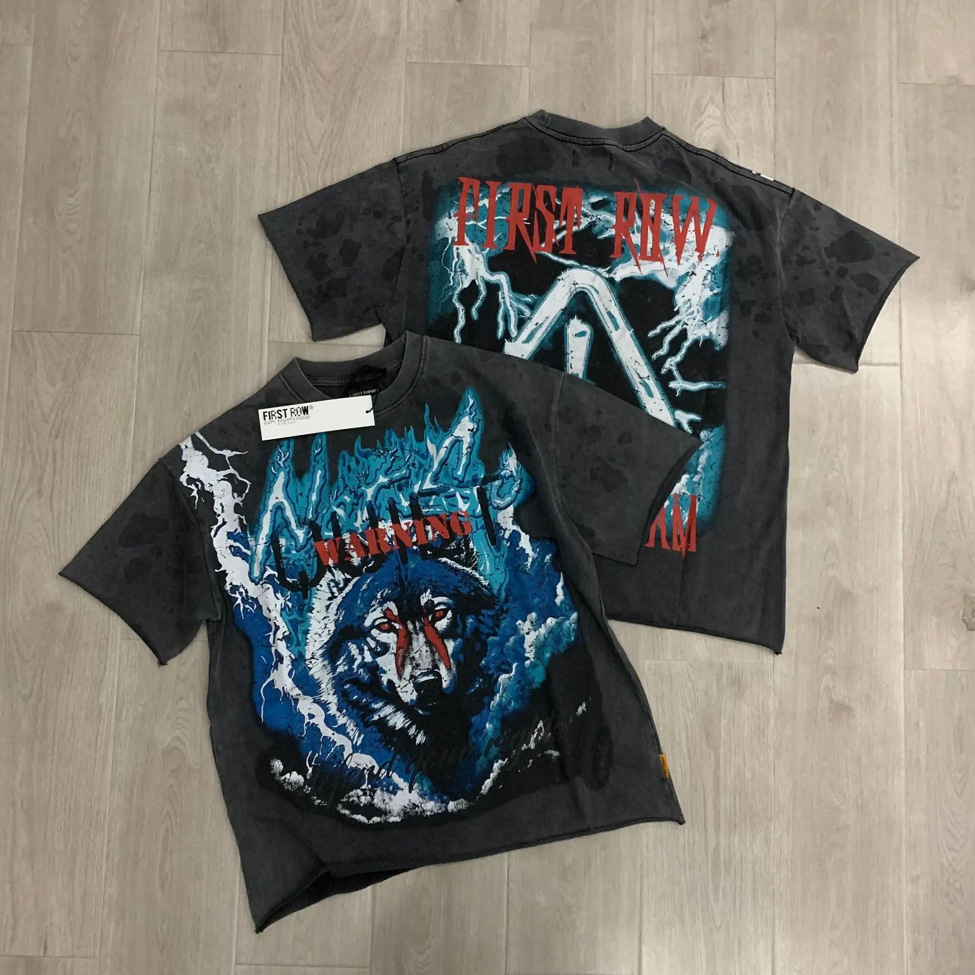 First Row Retro Trendy High-Quality Washed Vintage Beaded Casual Men's and Women's Short-Sleeved T-Shirt