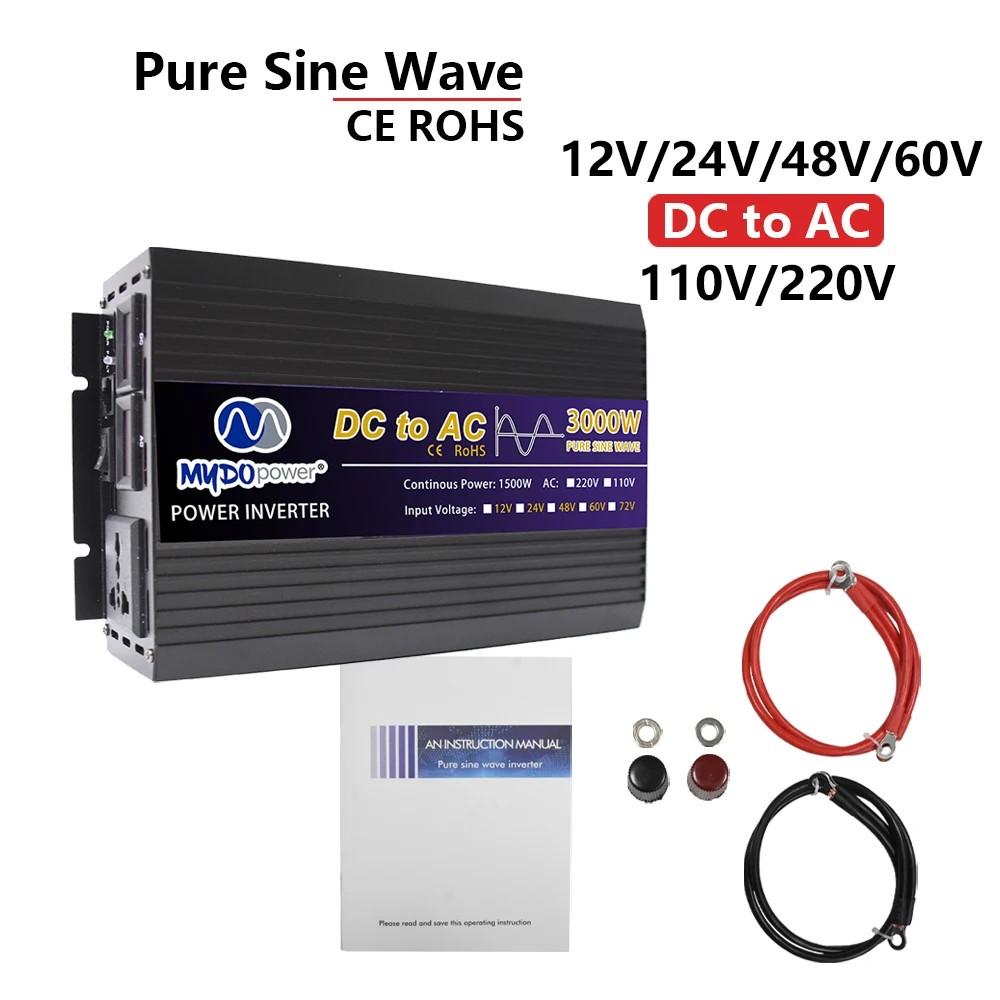 

3000W 4000W Pure Sine Wave Inverter DC 12V 24V To AC 220V 50Hz 60Hz Voltage Transformer Converter Solar Off Grid Power Inverters