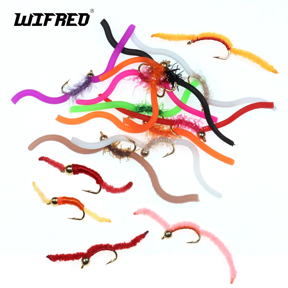 Wifreo 6pcs San Juan Worm Fly Brass Bead Head Squirmy Wormy Nymph Flies Trout Fishing Fly Lure Baits