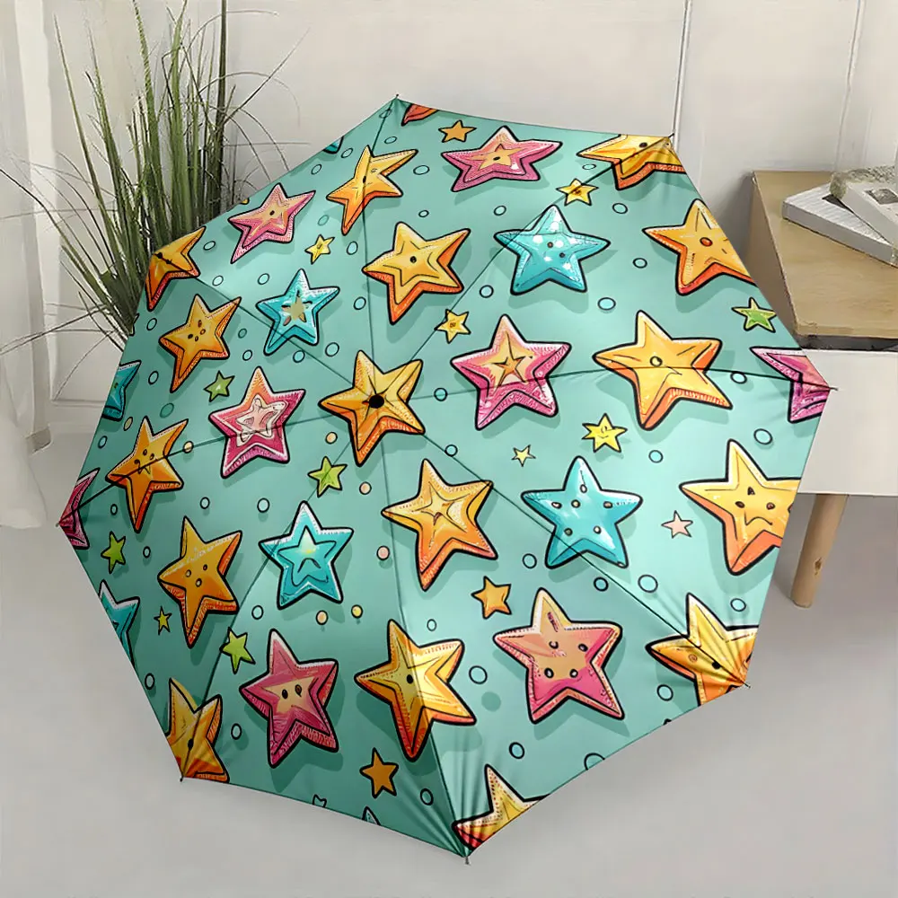 1PC Vibrant Star Patterned Umbrella Adds Fun to Any Rainy Day Print 8 Iron Ribs Folding Umbrella Auto-Open Fashion Sunshade