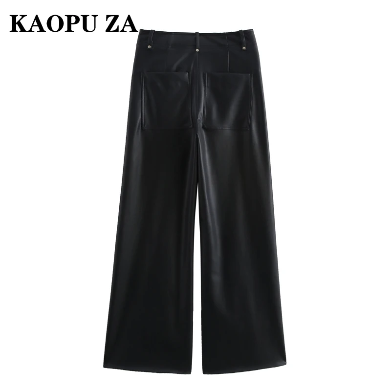 KAOPU ZA 2024 Autumn New Female Hipster Button Corduroy Long Pants High Waist Streetwear Lady Ruffles Loose Fit Pockets zipper