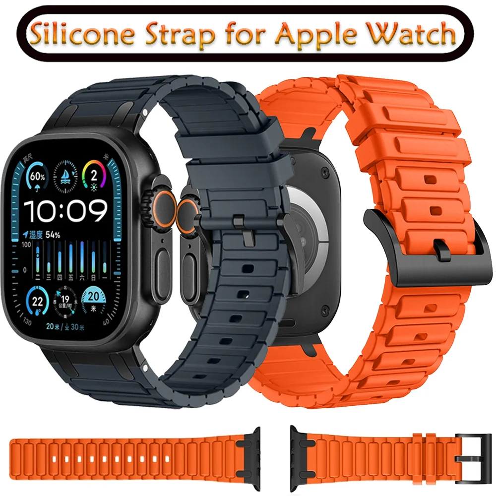 Silicone Strap for Apple Watch Ultra 2/1 49mm 10 9 8 7 46mm 45mm 42mm 41mm Metal Integration Bracelet iWatch 6 5 SE 44/40mm Belt