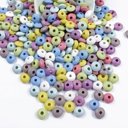 100Pcs 12Mm Cartoon Solid Candy Color Flat Round Ufo Shaped Natural Wooden Spacer Loose Beads for Jewelry Making Findings