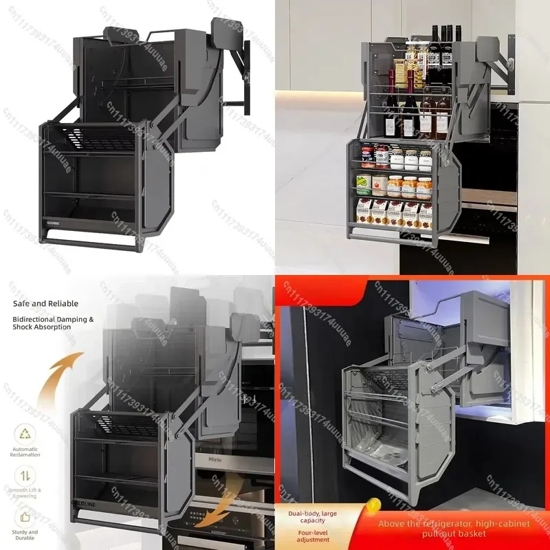 Wall Mounted Pull Down Cabinet Organizer Large Capacity Pull Out Storage Shelf Space Saver for Dish Spice Rack Cabinet