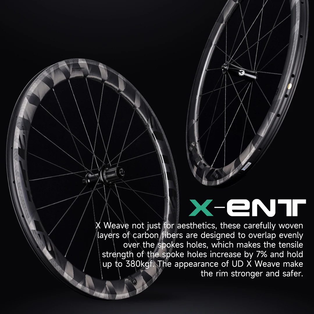 ELITEWHEELS 700c New Product Road Bike Carbon Wheelset X WEAVE Finish Rims Tubeless Ready Straight Pull Hub Racing Bicycle Wheel