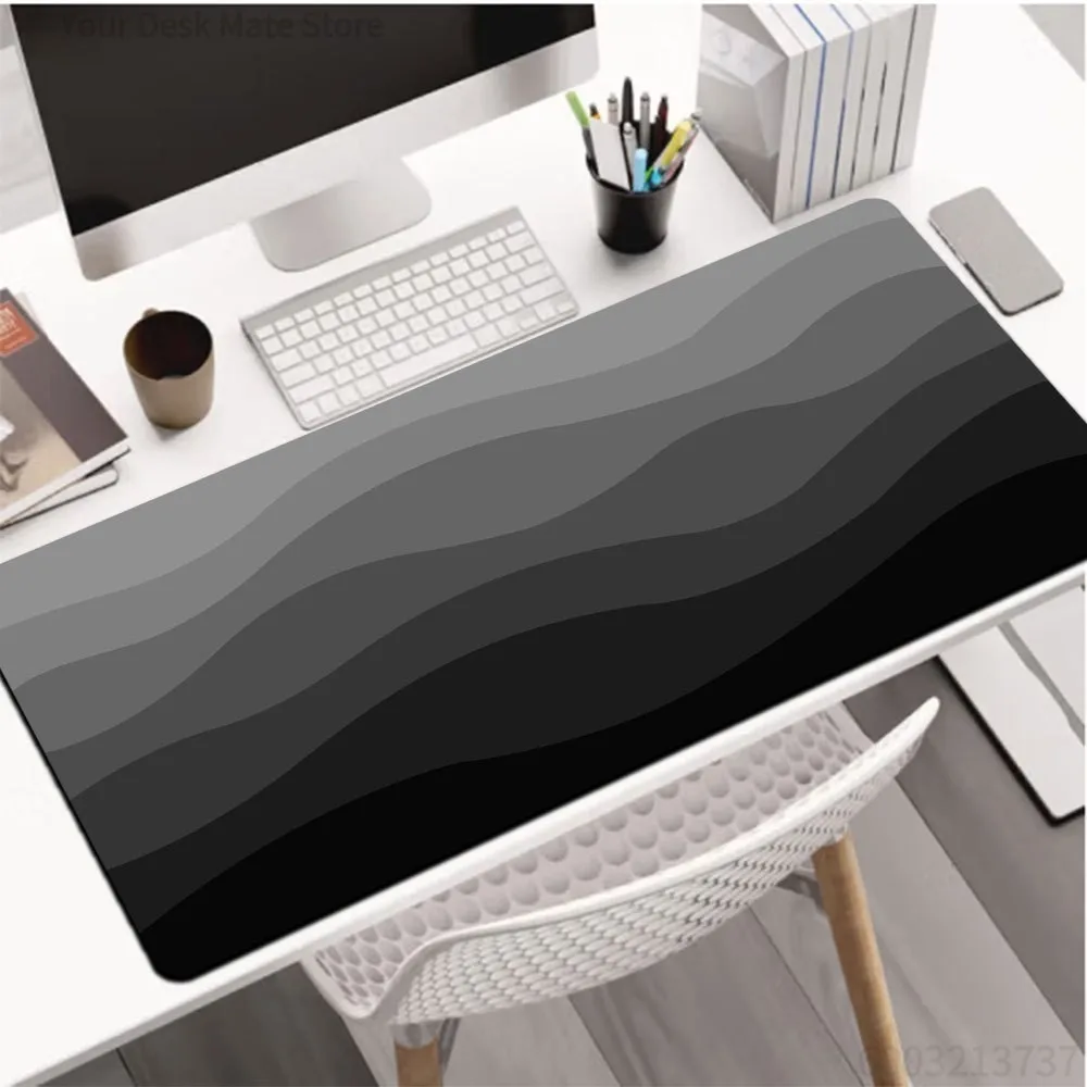 Grey Black Gradient Wave Large Mouse Pad, Minimal Curved Stripe Print Waterproof Non-Slip Full Desk Mat For Office Workers