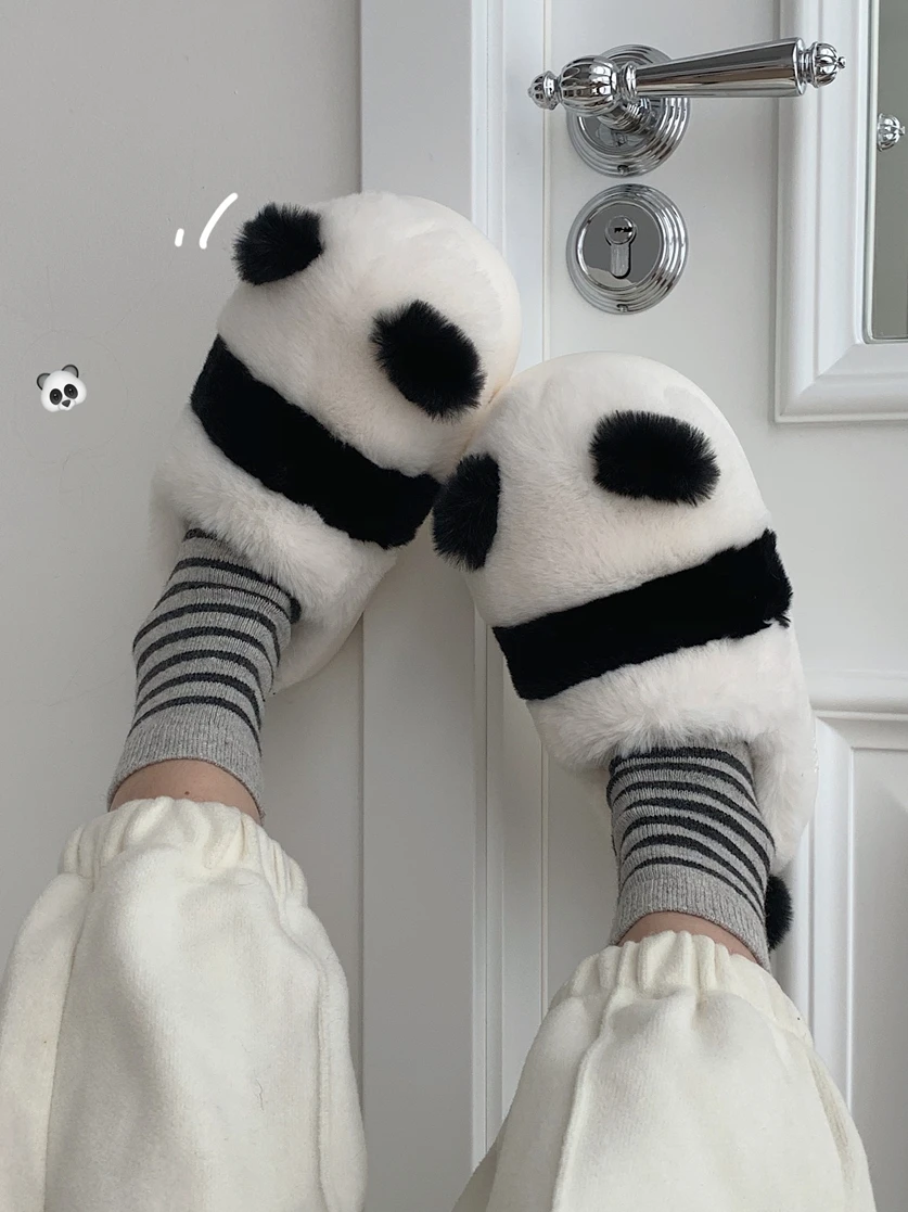 Cute Panda Children\'s Cotton Slippers Man Winter Boys\' Girls\' Indoor Anti Slip Soft Soles Parent-child Home Slipper Shoes Women