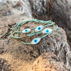 Loe | Vintage Woven Handstring for Women.Bohemian Evil Eye Pendant Bracelet. Miyuki Rice Beaded. 1Pcs.New.Retro