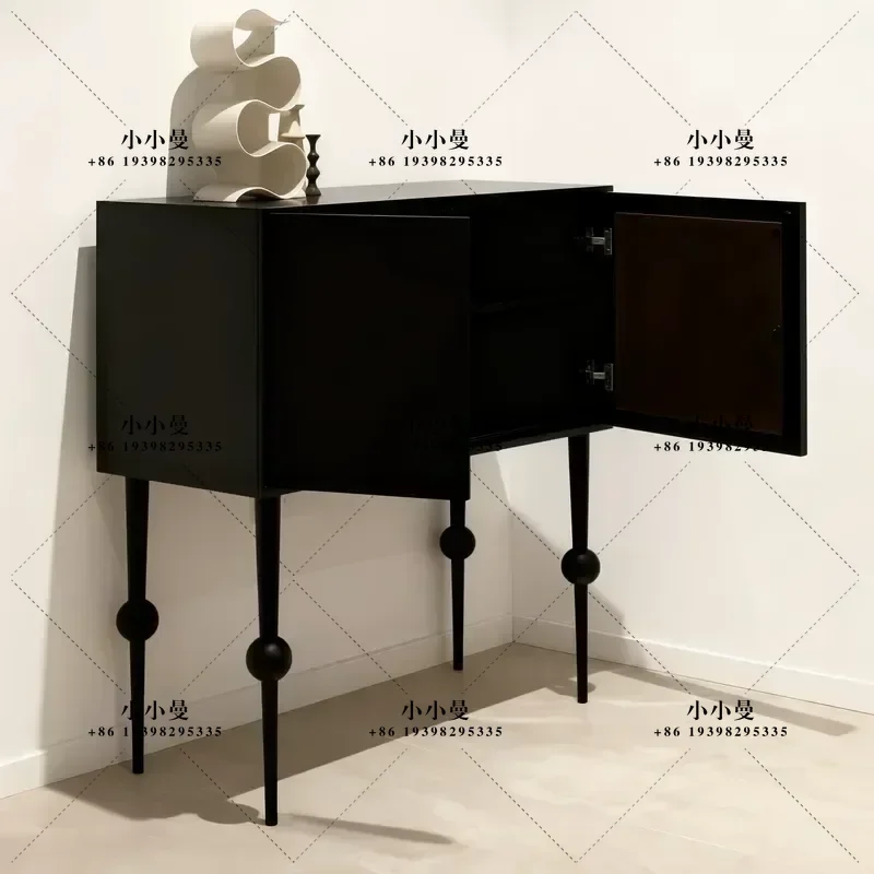 Black Piano Finish Porch Cabinet Dining Sideboard with Creative Partition Decorative Storage Locker for Entryway and Living